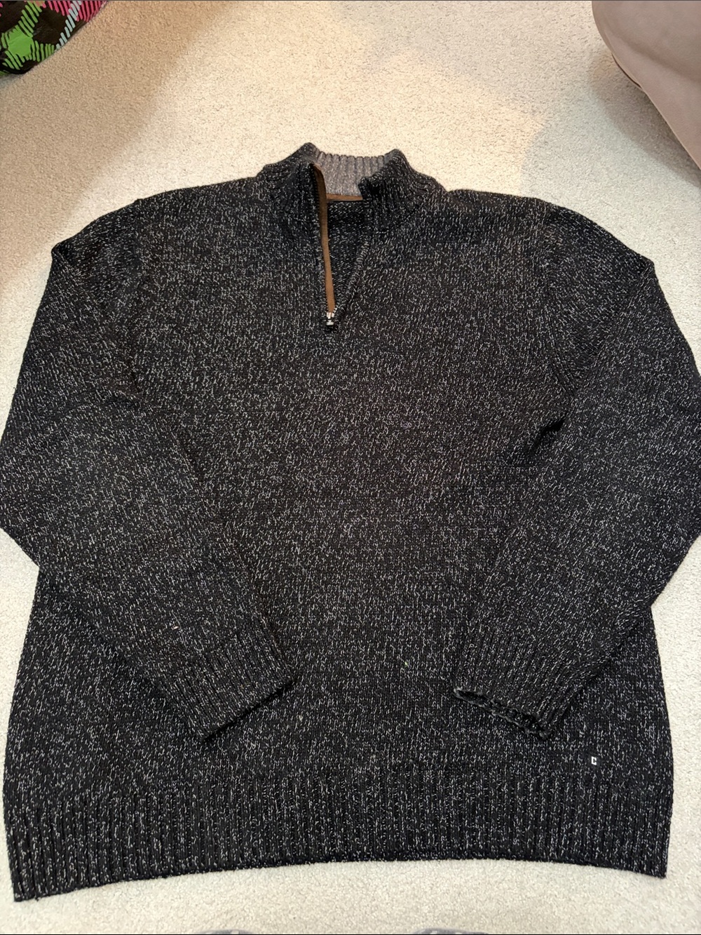 Chaps Black Marled Zip-Neck Sweater